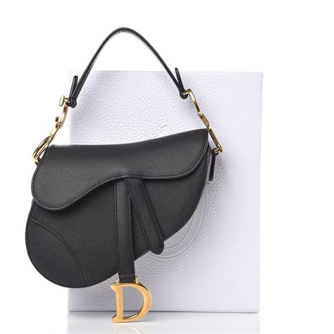 CHRISTIAN DIOR Grained Calfskin Mini Saddle Bag Black .